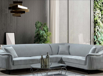 Fabric Corner sofa L-shape Sofa Upholstery Textile Corner suite Velvet Gray 310x240