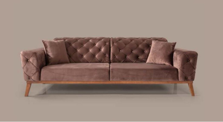 Sofa set Sofa 3+3+1 Seat Brown Armchair Fabric Chesterfield Velvet