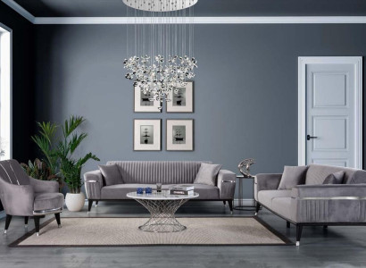 Sofa set 3+3+1 Seater Sofa Sofas Armchair Fabric Wood Gray Couches