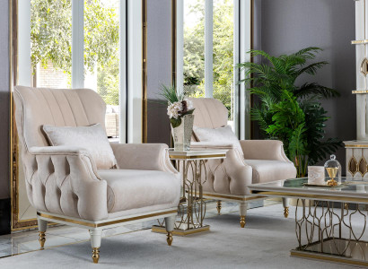 Armchair Beige Elegant Upholstery Fabric 1Seater Chesterfield Modern Living room new