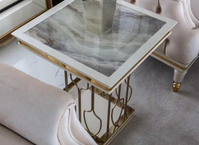 Side table White Coffee table Luxury Living room Furniture Metal Elegant Modern