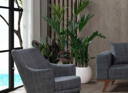 Design Living room Armchair Single Seater Modern Gray Upholstery Furniture