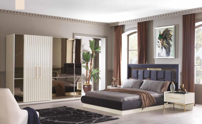 Luxury Bedroom Set Bed Furniture Textile Wardrobe Beds Bedside table 4pcs