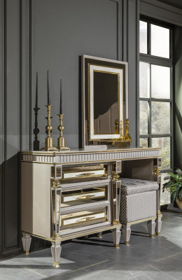 Bedroom Set Beige Chest of drawers Mirror Metal Furniture Design Furniture 2pcs.