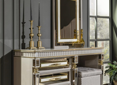 Bedroom Set Beige Chest of drawers Mirror Metal Furniture Design Furniture 2pcs.