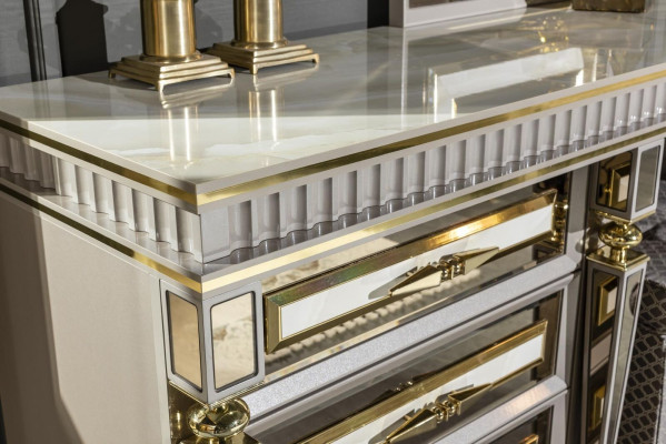 Bedroom Set Beige Chest of drawers Mirror Metal Furniture Design Furniture 2pcs.