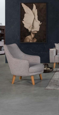 Design Armchair 1 Seater Modern Comfortable Armchair Wood Gray Furniture
