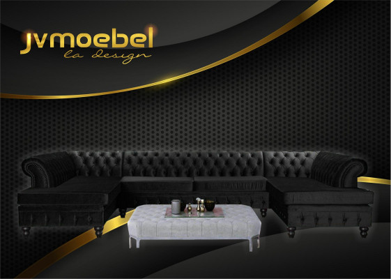 Set Luxury Modern Corner sofa U-shape Chesterfield and Coffee table Living room Textile