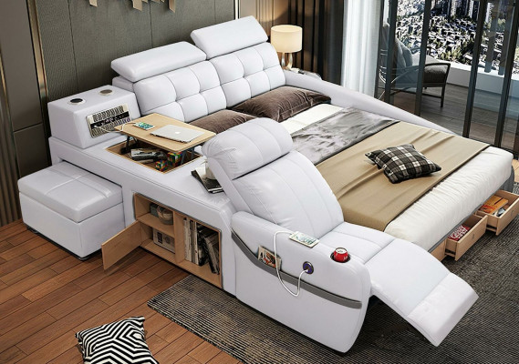 Bed Massage Lounger Multifunction Beds Upholstery USB Shelf Leather Upholstery Luxury