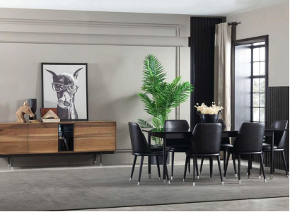 8-piece kitchen set with chairs modern style black color comfortable new