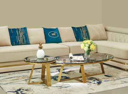 Suite Table Living landscape Corner sofa L-shape 2x Coffee table Corner Leather