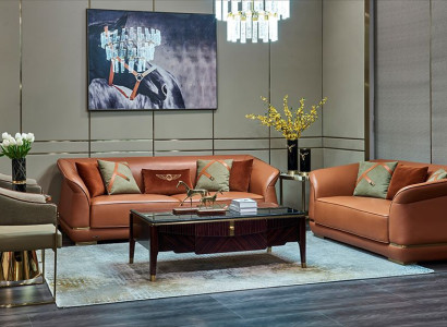 modern sofa suite 3+2 seater design leather sofa couch leather orange