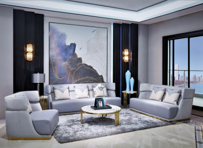 Luxurious gray with gold elements Art Nouveau living room set 3+2+1