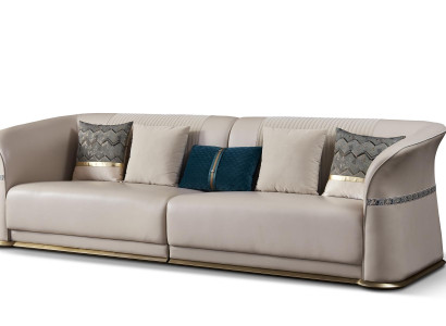 Light Beige Living Room Couch Set Luxurious 3+2 Seater Leather Sofa Set