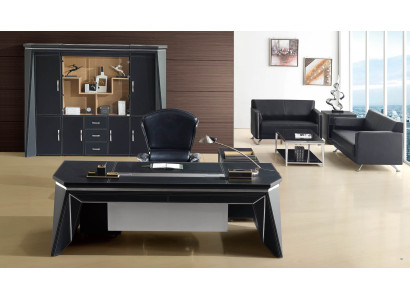 Boss Office Table Desk Table Design Wardrobe Leather Wood 2pcs. set