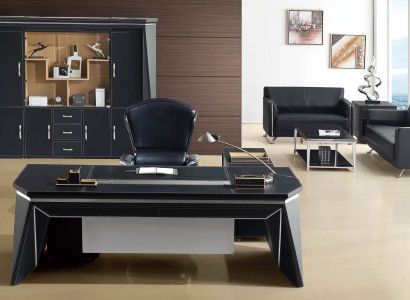 Boss Office Table Desk Table Design Wardrobe Leather Wood 2pcs. set