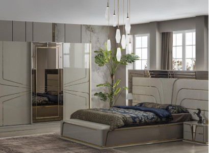 Suite Bedroom Double bed Luxury Bed Modern Brown Set 4pcs new