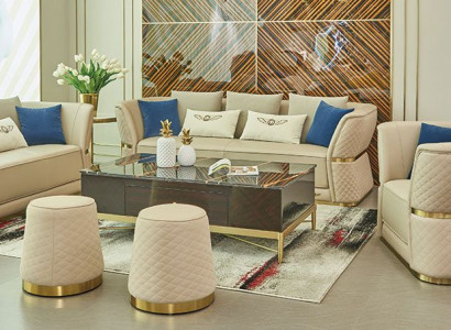 Suite Upholstery 4-piece designer sofa set 321 Seat 2x Stool Sofa Couch