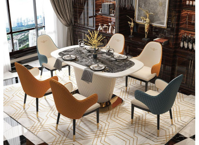 Chairs Metal Luxury Designer Dining room Dining table 6x Lehn Leather Group