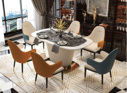 Chairs Metal Luxury Designer Dining room Dining table 6x Lehn Leather Group