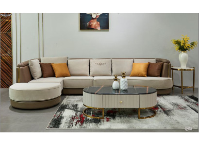 Corner sofa L-shape Coffee table Sofa Couch Design Upholstery Textile Modern Beige