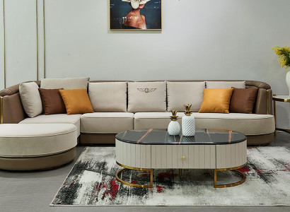 Corner sofa L-shape Coffee table Sofa Couch Design Upholstery Textile Modern Beige