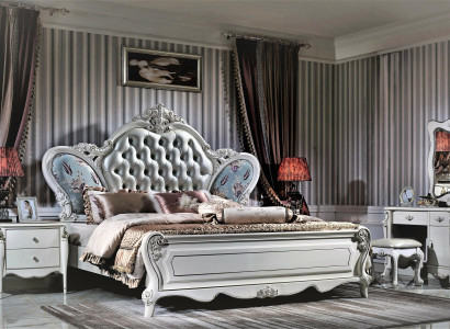 Design Bedroom 3 pcs. Bed 2x Bedside table Classic r Luxury Beds Set Leather