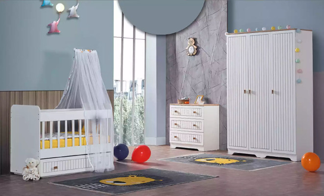 Baby bed Childrens bed Bed Set drawer White in style for the Childrens room