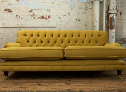 Yellow Chesterfield Fabric Upholstery Three Seater Living room Couch Design