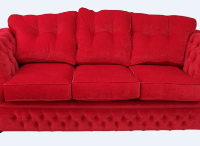 Red Chesterfield Fabric Upholstery Three Seater Living room Couch Design