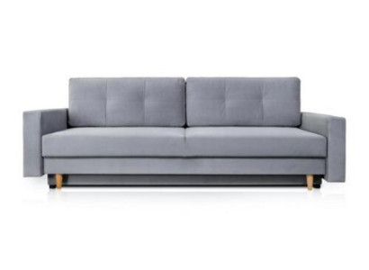 Comfortable and functional extendable 3-seater sofa in light gray color in a modern style