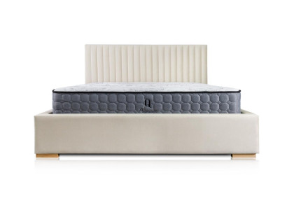 Bed Beige Double bed Wood Modern Elegant Bed Upholstery Fabric Bedroom new