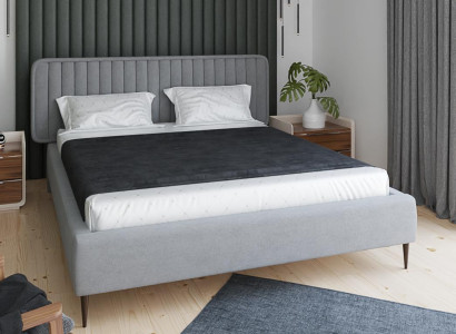 Bed Gray Double bed Bedroom Wood Furniture Design Elegant Upholstery Fabric new