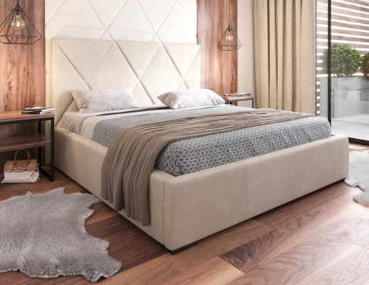 Bed Beige Double bed Style Elegant Bed Upholstery Fabric Bedroom Modern new