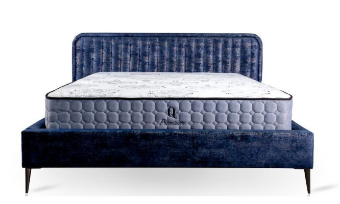 Bed Blue Double bed Bedroom Wood Furniture Design Elegant Upholstery Fabric new