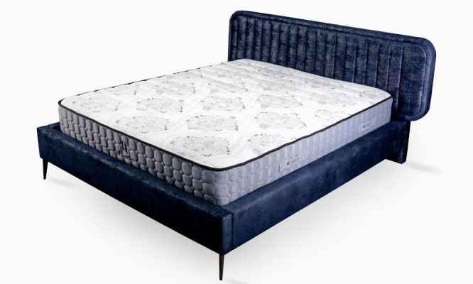 Bed Blue Double bed Bedroom Wood Furniture Design Elegant Upholstery Fabric new