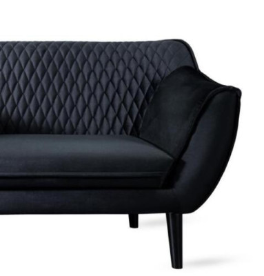 Sofa 2 Seater Black Modern Living room Luxury Design Wood Furniture Upholstery Fabric