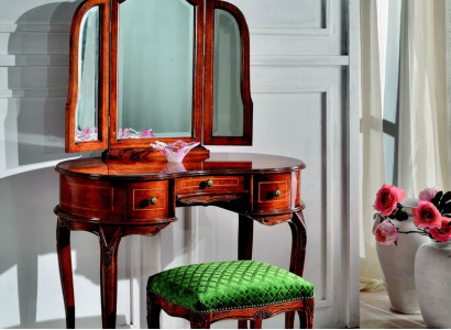 Italian Furniture Wood 2pcs Luxury Dressing table Stool Baroque Bedroom Furniture