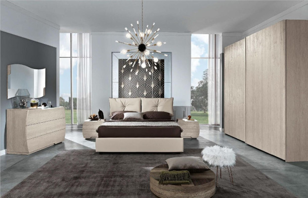 Modern wardrobe with sliding doors for the bedroom made of natural wood