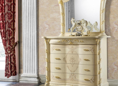 Chests of drawers set Italian furniture 2 pieces. Solid wood chest of drawers with mirror sideboard