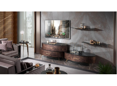 Design Wall unit Sideboard 2x wall shelf TV cabinet Chest of drawers Sideboard 4 pcs. Set TV cabinet