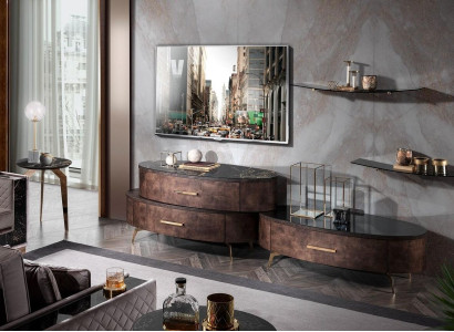 Design Wall unit Sideboard 2x wall shelf TV cabinet Chest of drawers Sideboard 4 pcs. Set TV cabinet