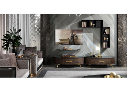 Living room Shelf Suite 4pcs. Design Wall unit Wardrobe TV cabinet Side Low Board