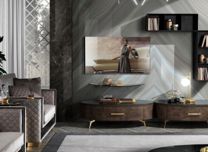 Living room Shelf Suite 4pcs. Design Wall unit Wardrobe TV cabinet Side Low Board