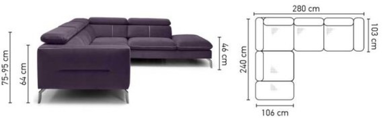 A functional, stylish corner sofa in a modern style for your home in purple luxury upholstery