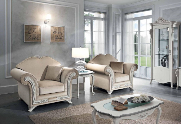 Armchair Luxury Classic r Single Seater Wood Beige Armchair Living room Furniture Italy