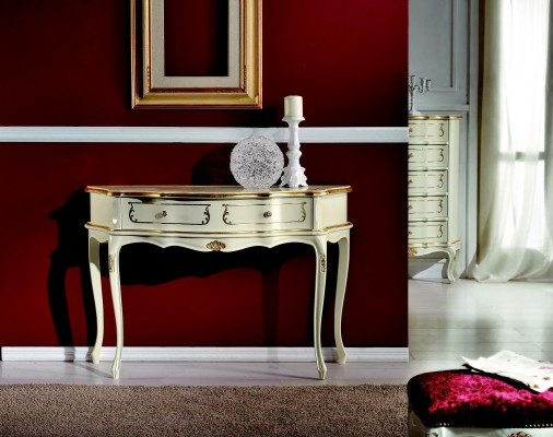 Design Furniture Style Baroque Luxury Console table White Wood Italian Table Tables