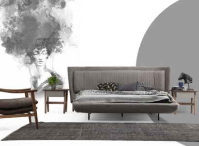 Suite Bedroom Double bed Bed Bedside tables Gray Set 3pcs Fabric