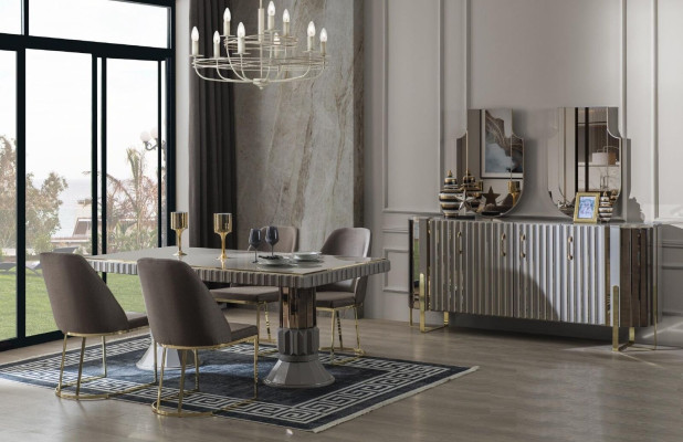 Dining set Dining room Dining table Suite Luxury Chairs Dining area Gray 6 pieces
