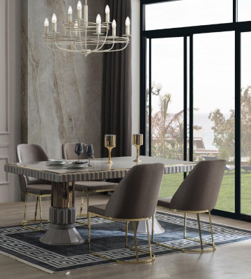 Dining set Dining room Dining table Suite Luxury Chairs Dining area Gray 6 pieces